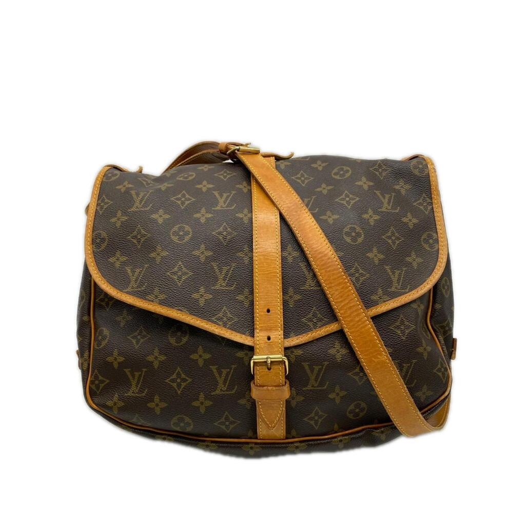 LOUIS VUITTON Monogram Saumur 35 M42254 Shoulder Bag Brown Beige Leather Women's